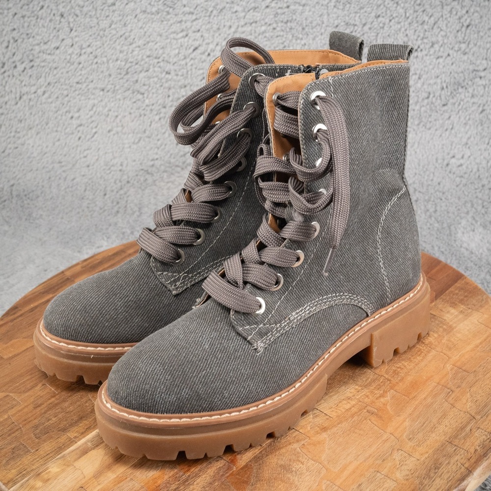 Sun Stone Womens Ankle Boots Size 6 M Gray Denim Heavy Canvas Side Zip Lug Sole - Picture 3 of 6